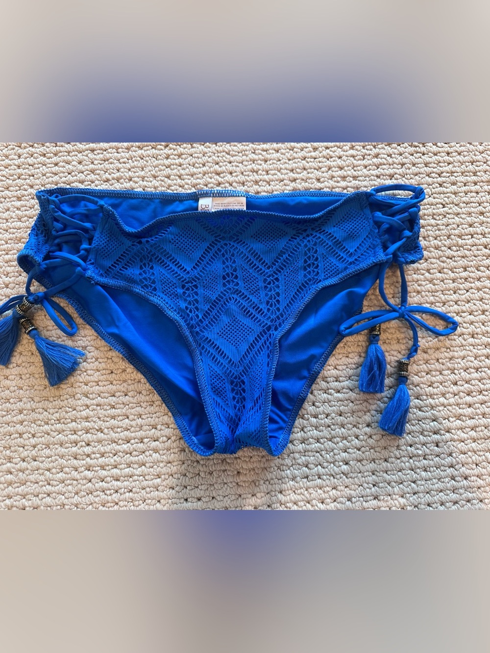 $68 BECCA Bikini Bottom with Lace-Tie Detail in Sapphire Blue, Medium